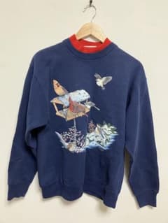 古着 スウェット 鳥柄 ネイビーのサムネイル