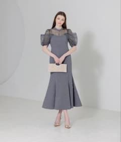 LEJA】パールビジューオーガンジーパフスリーブマーメイドロング