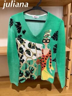 今だけ❣️ トップス　デザインニット　セーター　ニット　長袖　グリーン　レディースのサムネイル