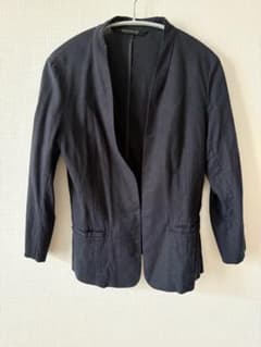 【美品】YECCA VECCA リネン混 ノーカラージャケット 麻 濃紺 Fのサムネイル