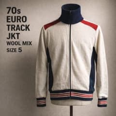 希少 70s ユーロ トラックジャケット 白 ウール混 トリコロール M相当 
