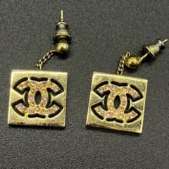 シャネル ピアス ゴールド スクエア ココマーク ピンク ヴィンテージ 