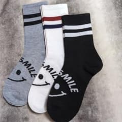 ストライプ スマイルプリント ソックス ３足セット