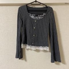 レース装飾付き 長袖カーディガン グレーのサムネイル