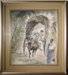 【真作】絵画　利之銘　日本画10号　牛車　逸品　S132 真作】絵画 利之銘 日本画10号 牛車 逸品 S132 - メルカリ