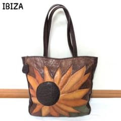 IBIZA イビサ ひまわり オーストリッチ レザー トートバッグ パッチワーク IBIZA イビサ ひまわり オーストリッチ レザー トートバッグ パッチ