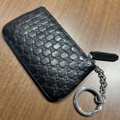 GUCCI ブラック レザー コインケース マイクロシマ キーリング