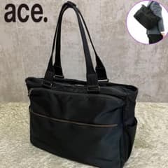 ace.スリブライト ビジネス トートバッグ ヨコ型 肩がけ ネイビー 