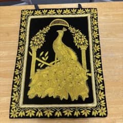 インド刺繍 壁掛け タペストリー 金糸 Peacock Designのサムネイル