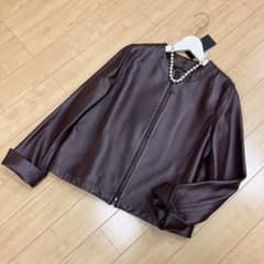 未使用JOSEPH◇レザーブルゾン40チョコレートブラウン15万ノーカラー羊