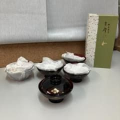 未使用品　秀衡塗　丸三漆器　蓋付き　汁椀　5客セット　25カ124 未使用品 秀衡塗 丸三漆器 蓋付き 汁椀 5客セット 25カ