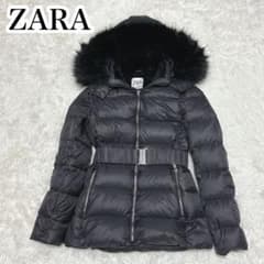 ZARA ザラ ダウンコート Aライン フードファー・ベルト 2way ブラック 