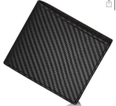 GLEVIO 財布  二つ折り財布 小銭入れ付き カーボンレザー ブラックのサムネイル
