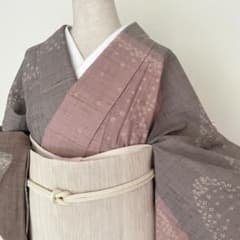 【単衣】しつけ付き 格子紬 トールサイズ裄丈70 正絹着物 単衣】しつけ付き生紬桶絞り 正絹付下げ訪問着 トールサイズ裄丈67