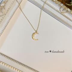 ハンマーテクスチャー＊ムーンネックレス　チェーン ゴールド 月 星 メンズ