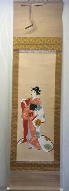 朝香銘紅葉狩美人画絹本掛軸共箱 [B28793] 美人画 掛軸 芳亥筆 共箱付 絹本肉筆 日本画 - メルカリ