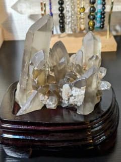 スモーキークォーツ マカバスター 台座付き セール延長中✨ 激レア✨ 高品質 スモーキークォーツクラスター 木製