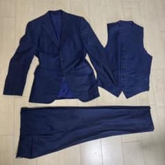 麻布テーラー DORMEUIL社製生地 スリーピーススーツ ネイビー ストライプ 麻布テーラー DORMEUIL社製生地 スリーピーススーツ ネイビー