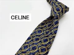 【極美品】CELINE 高級シルクネクタイ チェーン・ロゴ柄