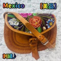 メキシコ刺繍レザーショルダーバッグ花柄民族エスニック本革ビンテージ