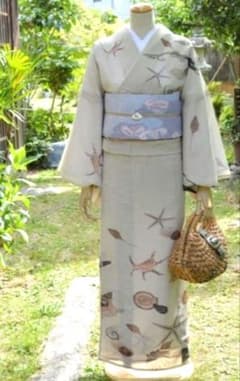 紗 夏着物 伊藤若冲 貝図 洗える着物 - メルカリ