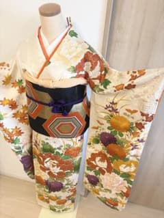千代田のきもの 振袖セット 正絹 金駒刺繍 クリーム色 MH26061102
