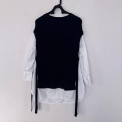 PLST レイヤード ニット 長袖シャツ M ブラック/ホワイトのサムネイル