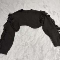 MOUSSY フリンジニット ショート丈 チャコールグレーのサムネイル