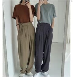 ワイドパンツ スラックス グレー チャコールのサムネイル