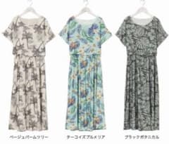 Lahiko リゾートワンピース 綿麻 レディース ターコイズブルメリア柄のサムネイル