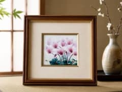 彩光舎 七宝焼 シクラメン 額装アート 花絵 額入り 七宝額 伝統工芸
