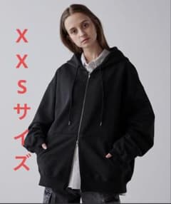 【CLEL】ヘビーウェイト ロゴ刺繍フルジップパーカー　ブラック XXSサイズのサムネイル