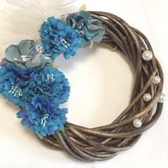 ハンドメイド ✡︎⋆꙳リース ターコイズブルー ブーケ リース/パールのサムネイル