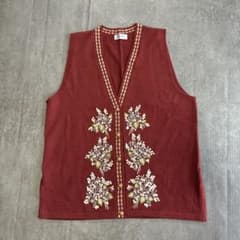 90's vintage 花柄刺繍ニットベスト ウール100% レトロのサムネイル