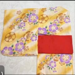 浴衣 レディース 黄×紫 花柄 帯付き レトロ 可愛い 夏祭り 花火大会のサムネイル