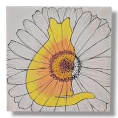 猫 絵 原画 ひまわり アクリル画 北欧 インテリア - メルカリ
