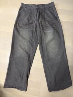 ヴィンテージ加工 ワイドデニムパンツ ブラウン Lのサムネイル