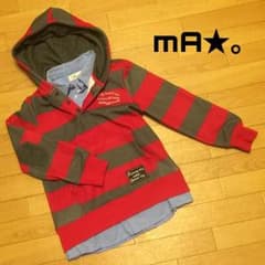裏起毛ボーダーのシャツ重ね着風パーカーのサムネイル