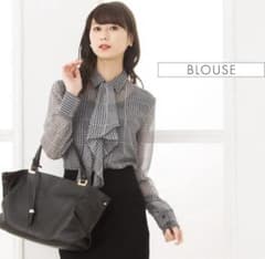 新品 mimigrant シフォン ブラウス シアー 千鳥格子 ボウタイ 入園式 