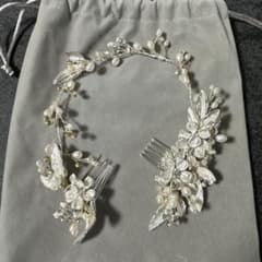 ウェディングヘッドドレス シルバー 花モチーフのサムネイル