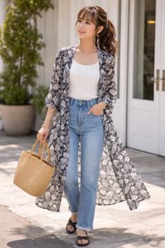 花柄ロングシャツワンピース