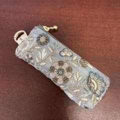 インド刺繍リボンレース ハンドメイドポーチ キーリング付き ミニポーチ⑥のサムネイル
