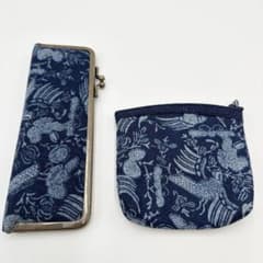 【伝統工芸】会津もめん がま口 身だしなみセット（手鏡・櫛付き） 小物入れ 2点のサムネイル