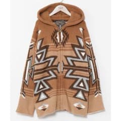 プナフリフードニットMEN'S パーカー ジップアップ ブラウンのサムネイル
