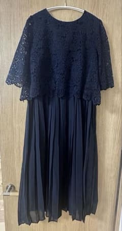 ネイビー レーストップ プリーツワンピース　マタニティ　授乳服のサムネイル