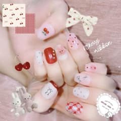 サイズオーダー】ネイルチップ フレンチガーリー ガーリー 赤