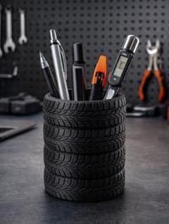ペン立て ペンスタンド タイヤ型 おしゃれ 小物入れ 車 黒 ブラックのサムネイル
