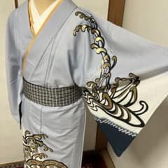 日舞　舞台　男　着物　ポリエステル　水色　源氏車　荒波　男踊り 日舞 舞台 男 着物 ポリエステル 水色 源氏車 荒波 男踊り - メルカリ
