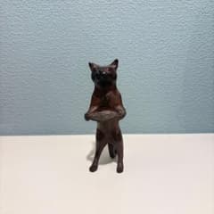 ネコ置物 皿を持つ猫トレイを持つ猫 猫銅製置物 ブロンズ cat 皿を持つ
