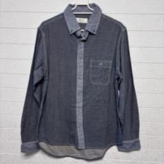 ikka Represents デニム調 長袖シャツ M ボタンダウン ネイビー
